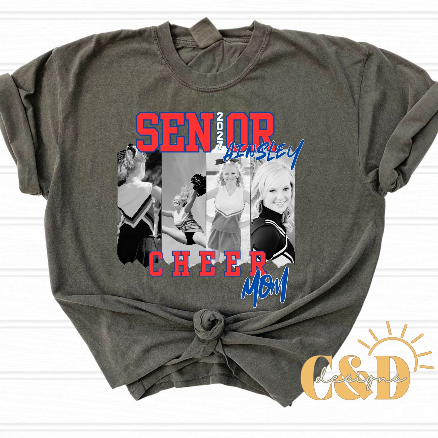 Cheer Senior Mom Tee (Add Your Own Photos)