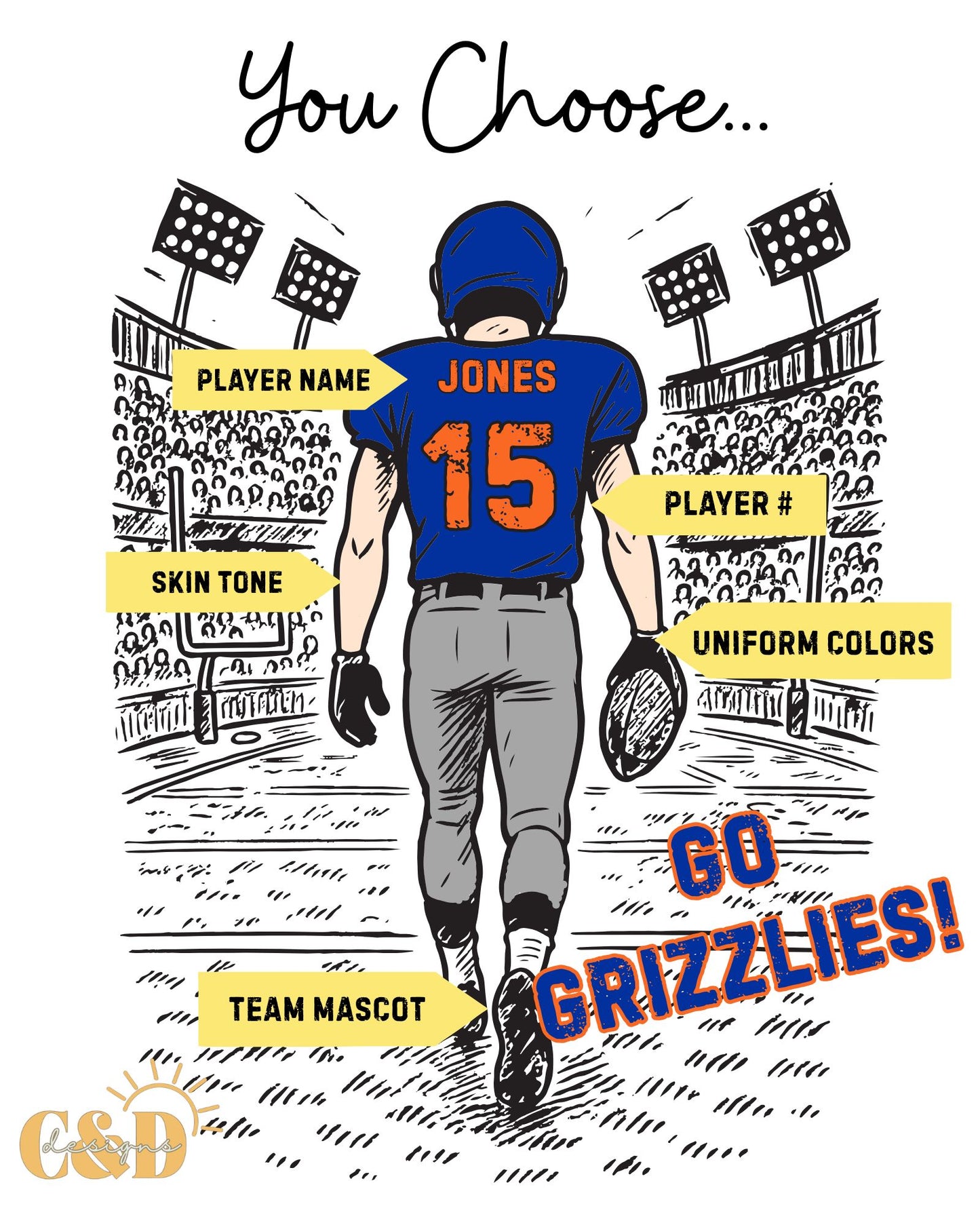 Custom Football Mom T-Shirt | Personalized Team Colors, Name & Number