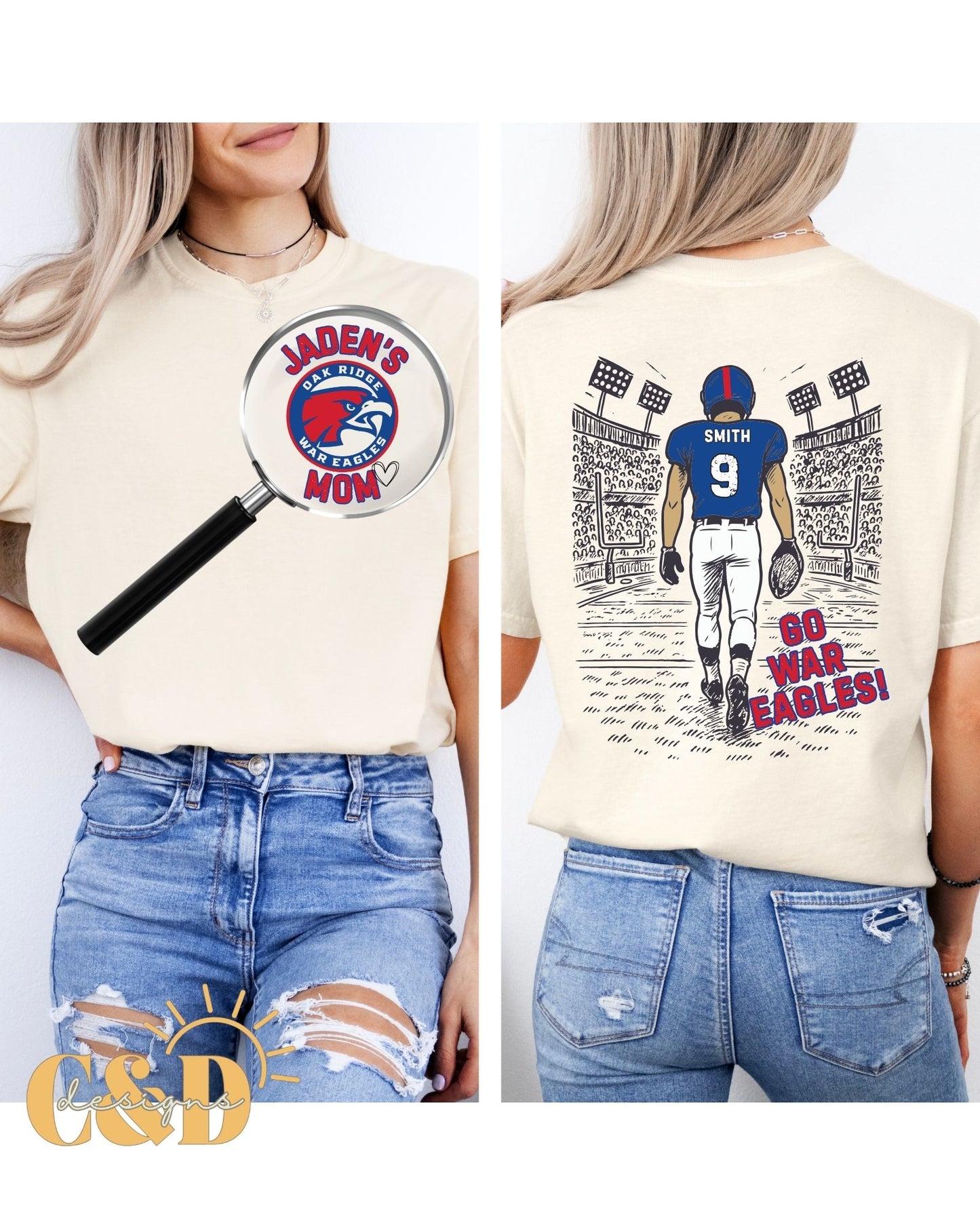 Custom Football Mom T-Shirt | Personalized Team Colors, Name & Number